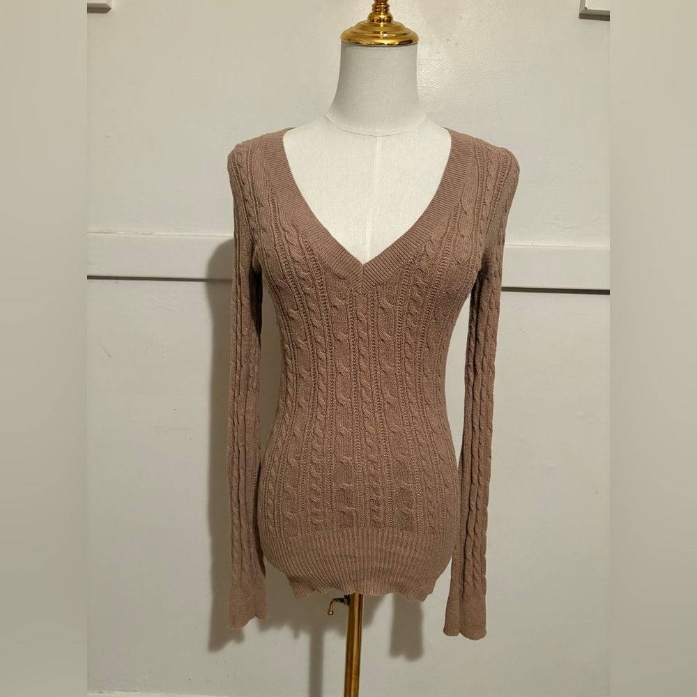 American Eagle Outfitters Tan V-Neck Sweater